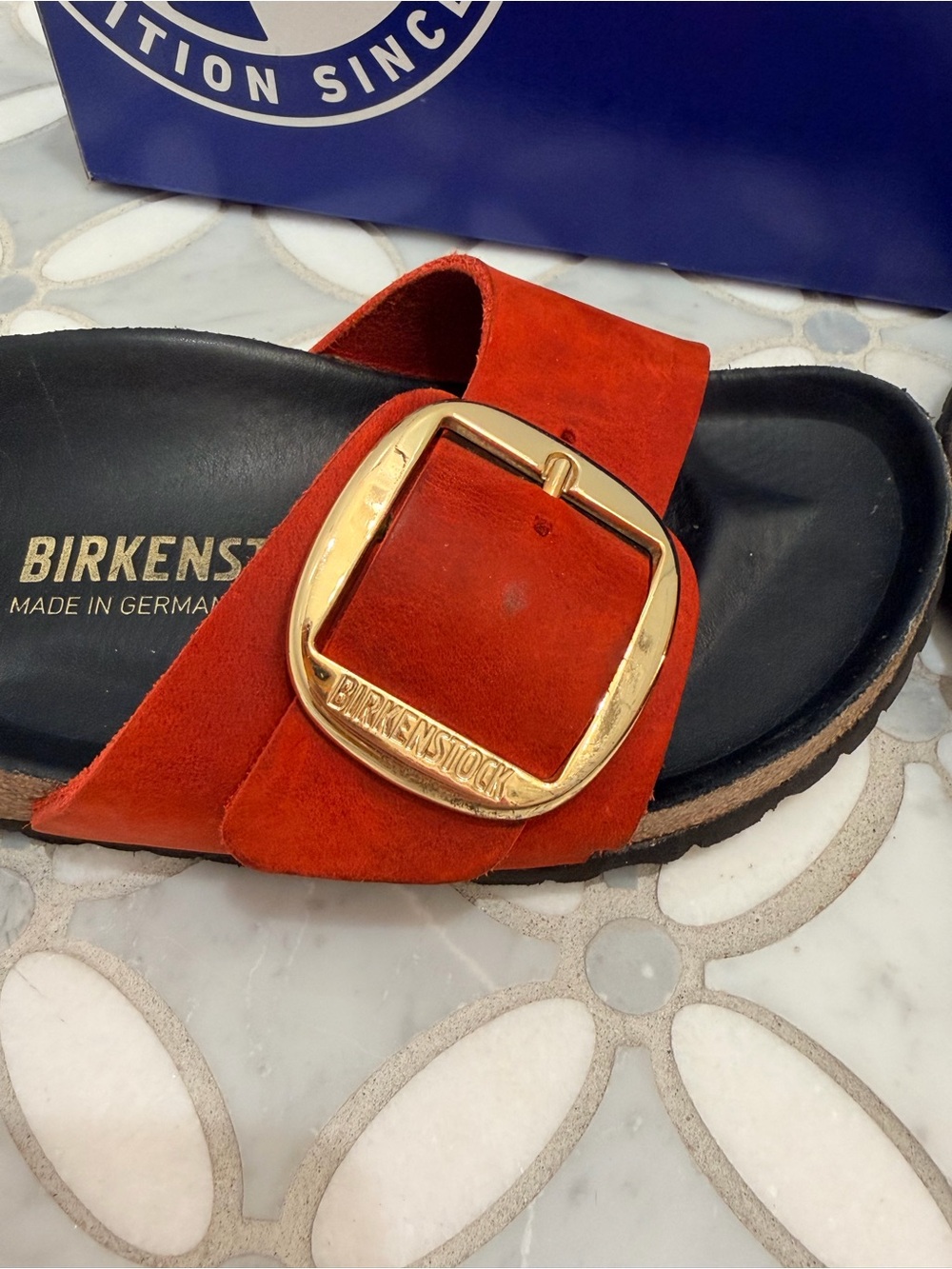 Birkenstock Madrid Big Buckle Sandals Crimson Red Oiled Leather Gold Narrow 38 - Picture 5 of 15